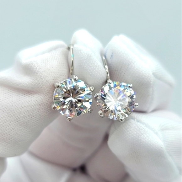 Silvertone Crystal Leverback Earrings #1332 - Picture 2 of 13